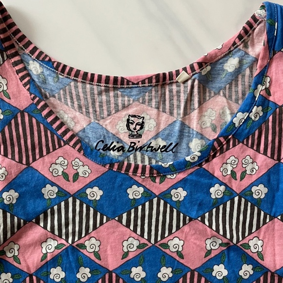 60s British Mod Fashion Icon Celia Birtwell Print SOFT Mini Dress L M - Picture 4 of 5